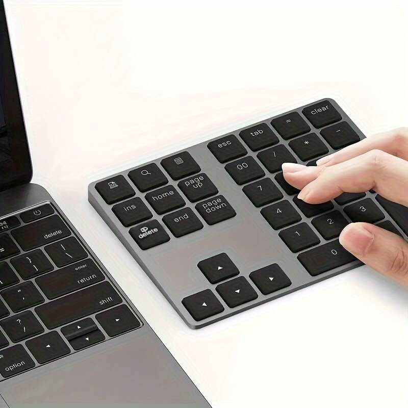 [Wireless Numeric Keyboard] 1pc Wireless 34-Key Numeric Keyboard | USB-C Rechargeable with Smart Recognition System, Compatible with MAC OS Computers, Includes USB Cable, Lithium Polymer Battery - Type-C Charging