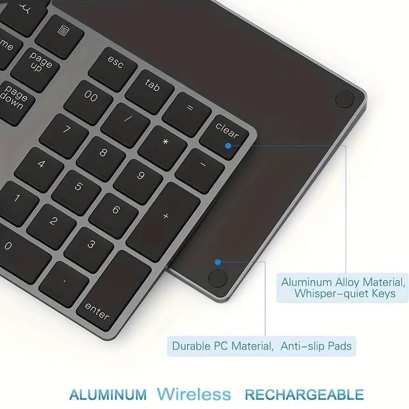 [Wireless Numeric Keyboard] 1pc Wireless 34-Key Numeric Keyboard | USB-C Rechargeable with Smart Recognition System, Compatible with MAC OS Computers, Includes USB Cable, Lithium Polymer Battery - Type-C Charging