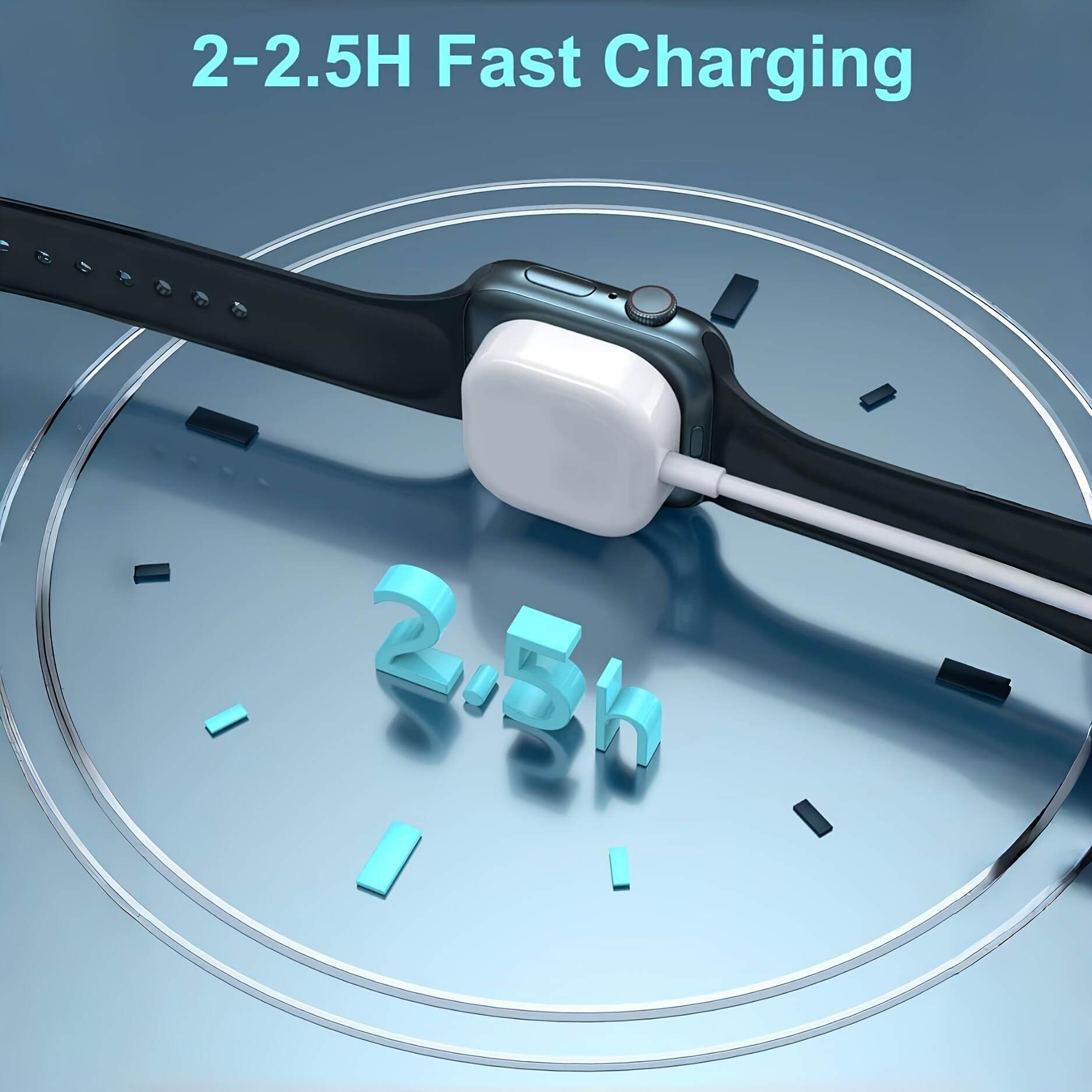 XNOIK Magnetic Wireless Charger for Apple Watch - Fast Charging USB Cable, Compact and Efficient, Compatible with iWatch Series Ultra, SE, 1-10 - Sleek White Portable Design