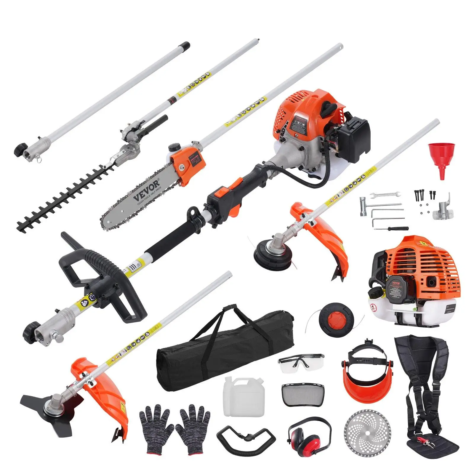 6-in-1 Multi-Functional Trimming Tools with Gas Hedge Trimmer,  , Weed Eater, String Trimmer, Brush Cutter, Edger & Pole Saw Chainsaw Pruner Whacker Shoulder VEVOR Super Brand Day