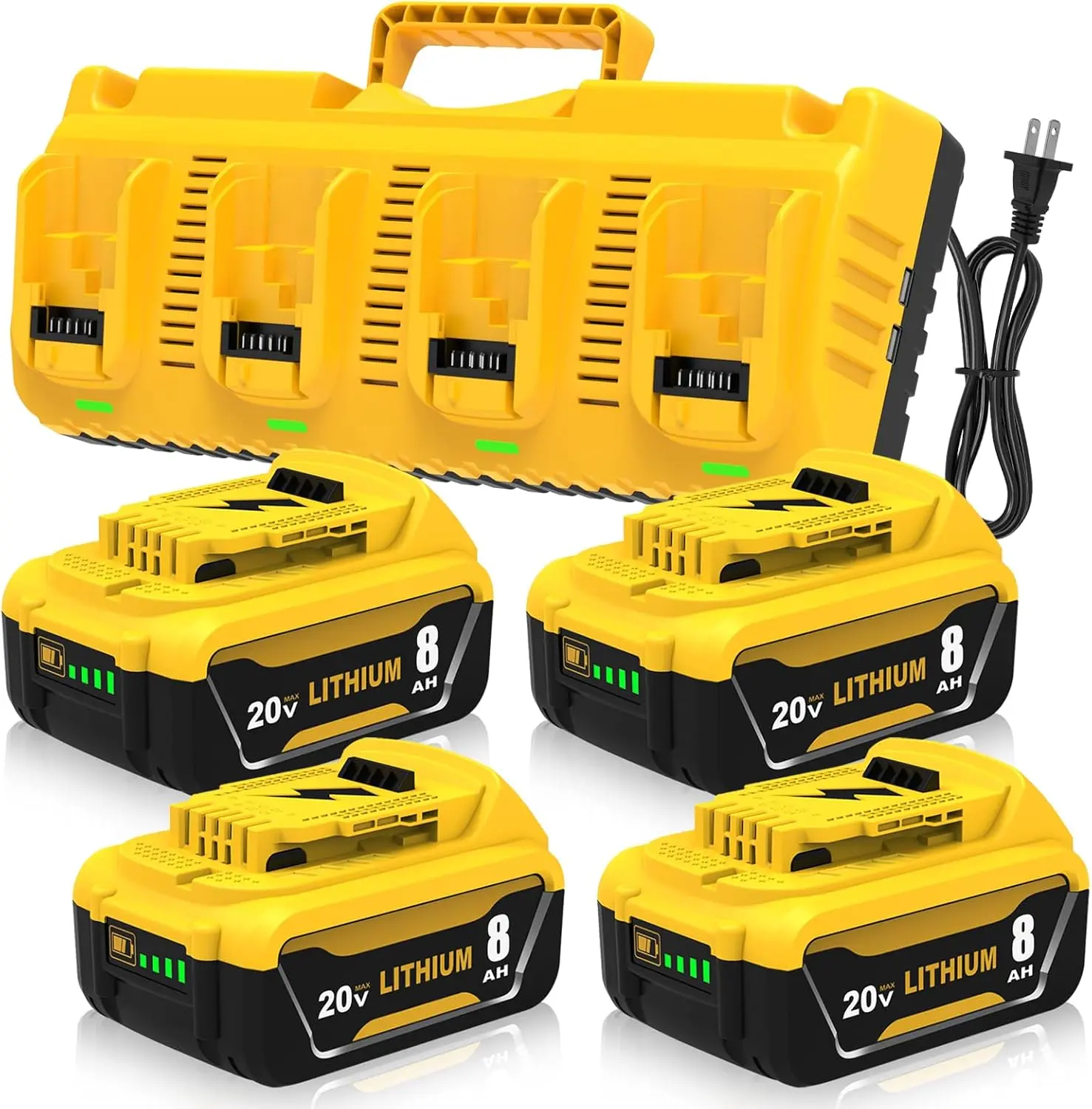 4- Pack 8.0Ah 20 Volt Lithium ion Battery and DCB104 Charger Station Compatible with 20V Max Batteries DCB201 Cordless Power Tools