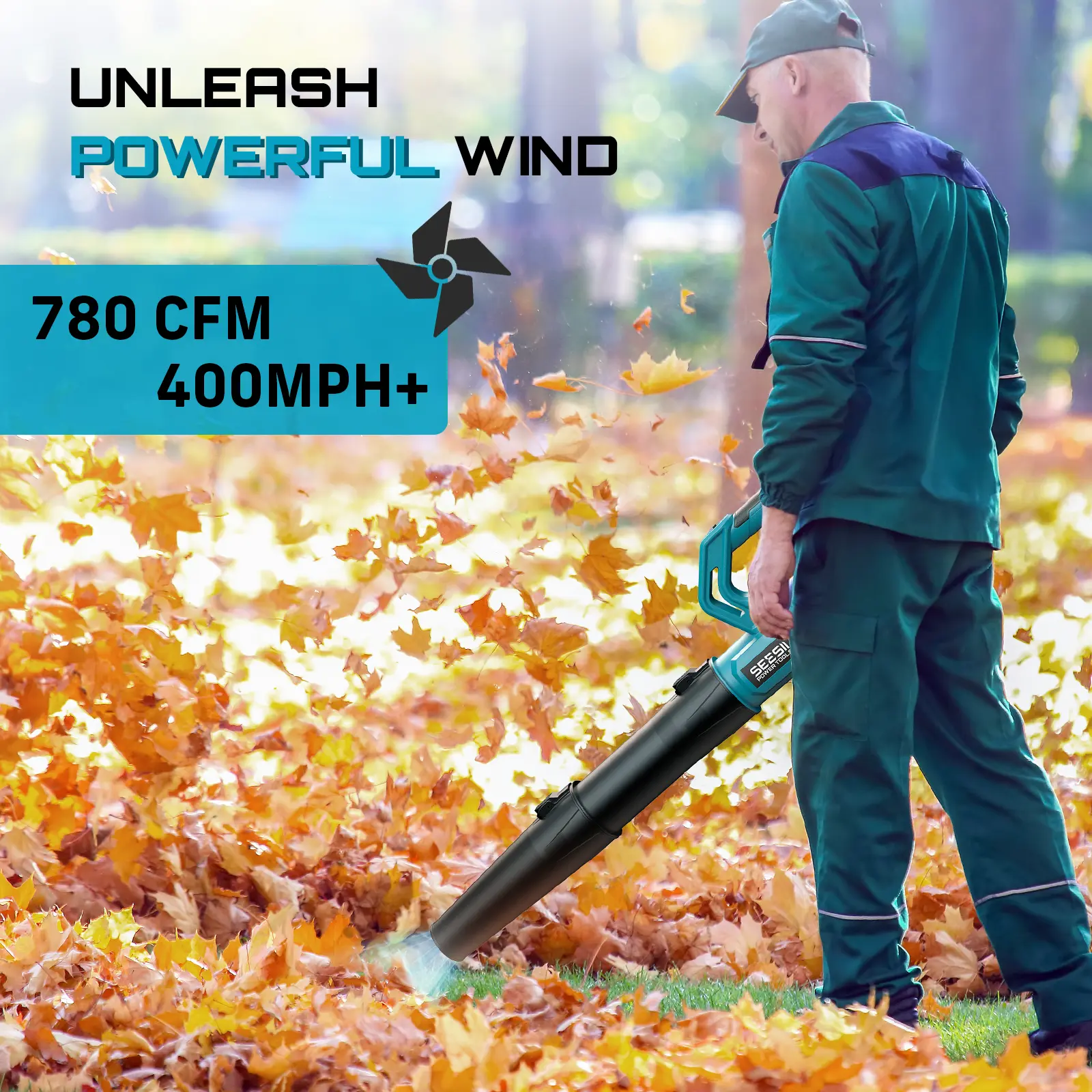 Leaf Blower Cordless Electric Leaf Blower/Snow Blower  780CFM/440MPH Brushless Motor 2x4000mAh Batteries Handheld Snow Blower Variable Speed Control Turbo Button Electric Blower for Lawn Care Debris Dust Removal Outdoorfun