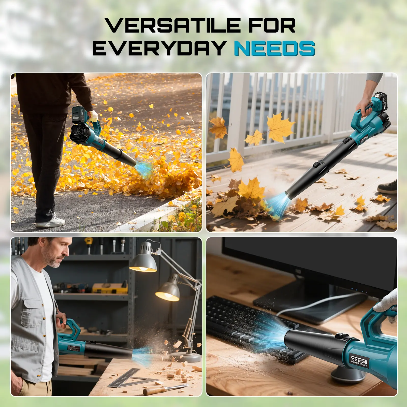 Leaf Blower Cordless Electric Leaf Blower/Snow Blower  780CFM/440MPH Brushless Motor 2x4000mAh Batteries Handheld Snow Blower Variable Speed Control Turbo Button Electric Blower for Lawn Care Debris Dust Removal Outdoorfun