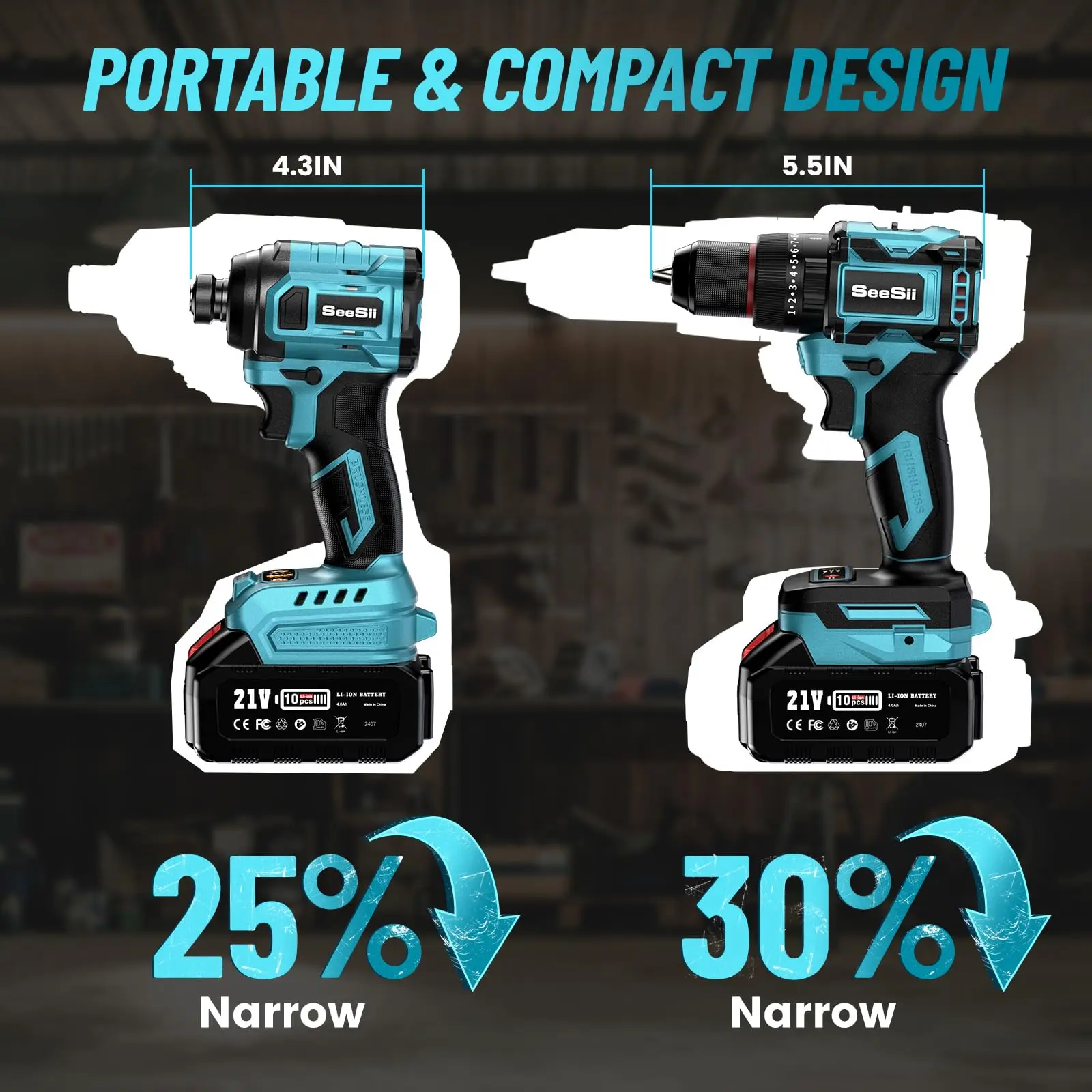 3/8'' Brushless Cordless Drill and 1/4'' Impact Driver Combo Kit with 2 Batteries, 21V Max Electric Brushless Power Tool Set with Fast Charger