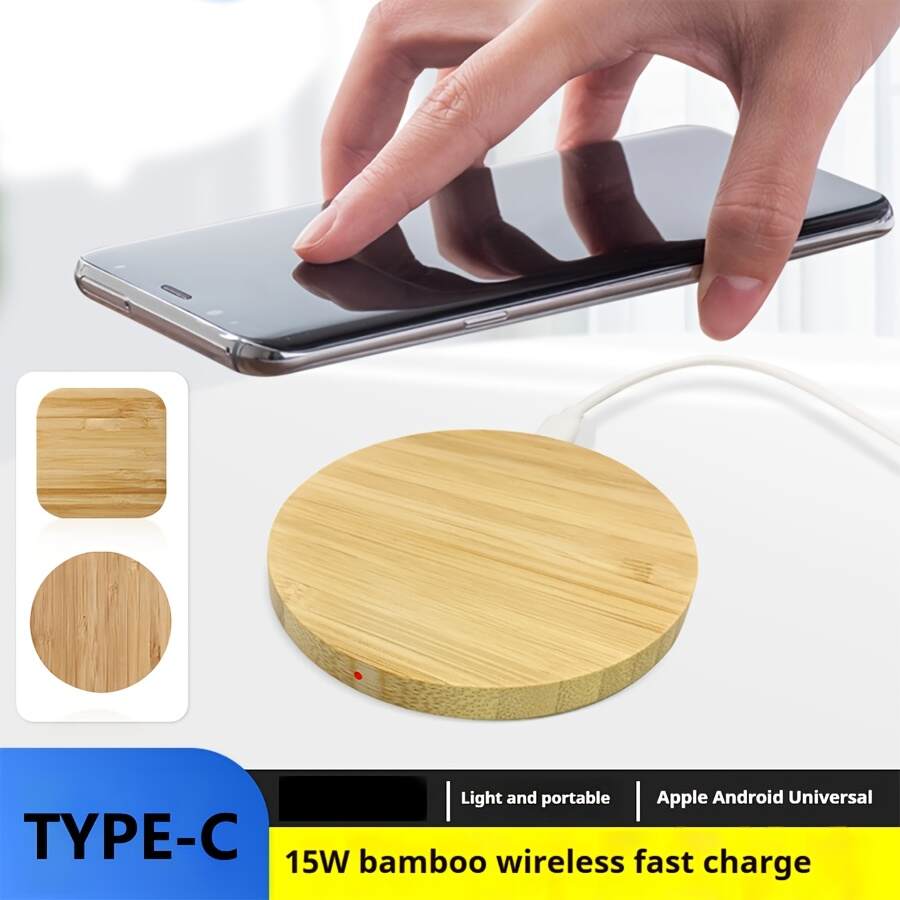 [Fast Wireless Charger] 15W Fast Charging Wireless Charger Bamboo Wood Cell Phone Charging Station | For Apple/Android All Cell Phones With Wireless Charging Function, Suitable For Family Members Lovers Friends