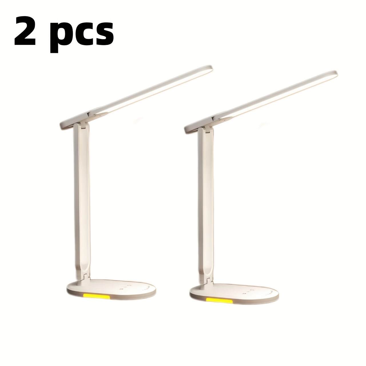 2pcs Adjustable & Foldable LED Desk Lamps with Dual Arms, Touch Control, Eye-Care Technology, USB-Powered, White/Black - Ideal for Home Office, Study, Crafting, Study Desk Lamp | Sleek Design | Versatile Positioning
