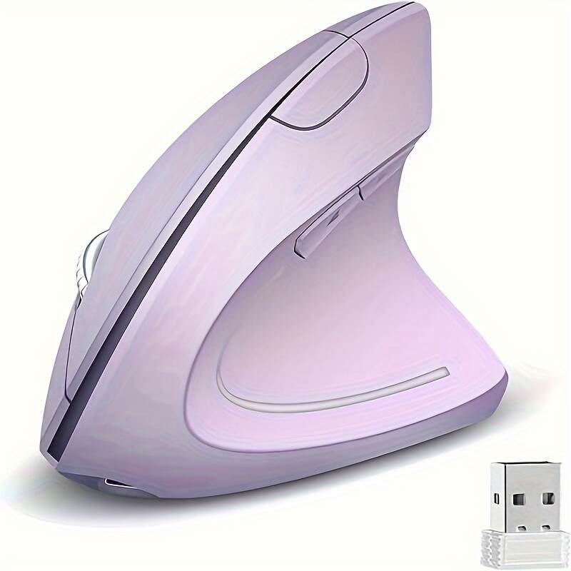 Ergonomic Wireless Mouse, Purple Rechargeable Vertical Mouse With USB Receiver, 6 Buttons For Laptops (Purple, Right Handed)