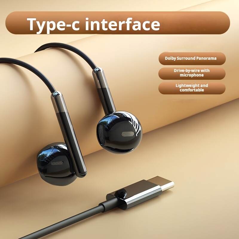 Half In-Ear Wired Headphones with Microphone for Calls, Suitable for Most 3.5mm Round Jacks, Type-C Digital Jack Wired Headphones for Gaming, Live Streaming, Karaoke, Sports Running Jumping Rope