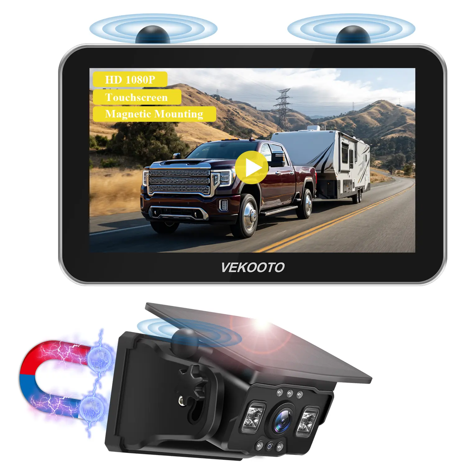 Magnetic Solar Wireless Backup Camera 7'' IPS Touchscreen Monitor HD1080P No Wiring Rechargeable Camera for RV Trailer Camper Car Blind Spot Truck Automotive Backup Camera for Truck IP69 Waterproof IR Night Vision SummerVibes farmer