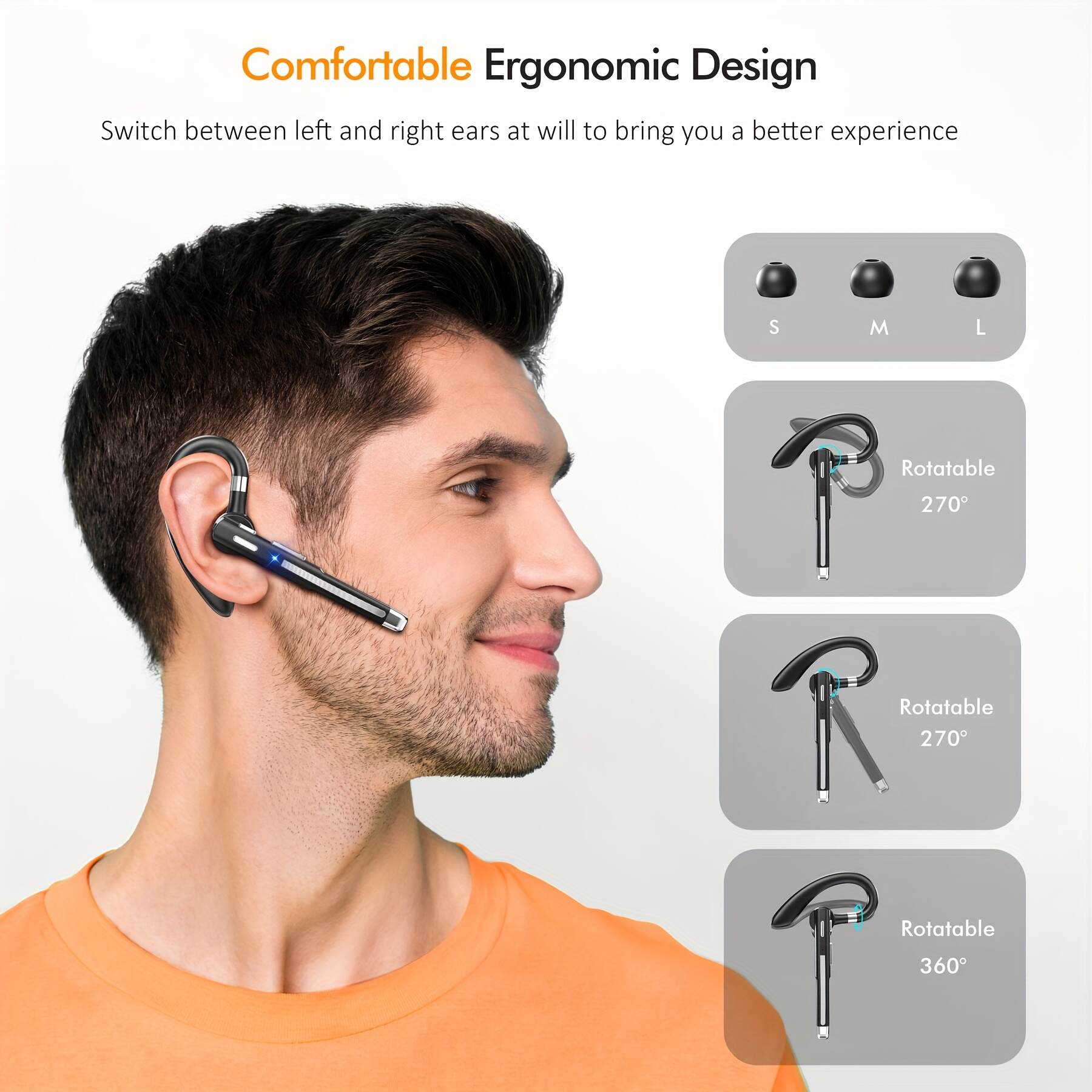 120-Hour Wireless Single-Ear Business Earbud | HD Noise-Cancelling Microphone, 500mAh Battery, Comfortable Fit, Compatible With All Smartphones