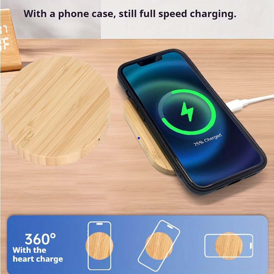 [Fast Wireless Charger] 15W Fast Charging Wireless Charger Bamboo Wood Cell Phone Charging Station | For Apple/Android All Cell Phones With Wireless Charging Function, Suitable For Family Members Lovers Friends