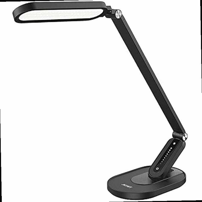 Desk Lamp Eye Caring Table Lamps Natural Light Protects Eyes Dimmable Office Lamp with 5 Color Modes USB Charging Port Touch Control and Memory Function 10W Reading Lamp Black