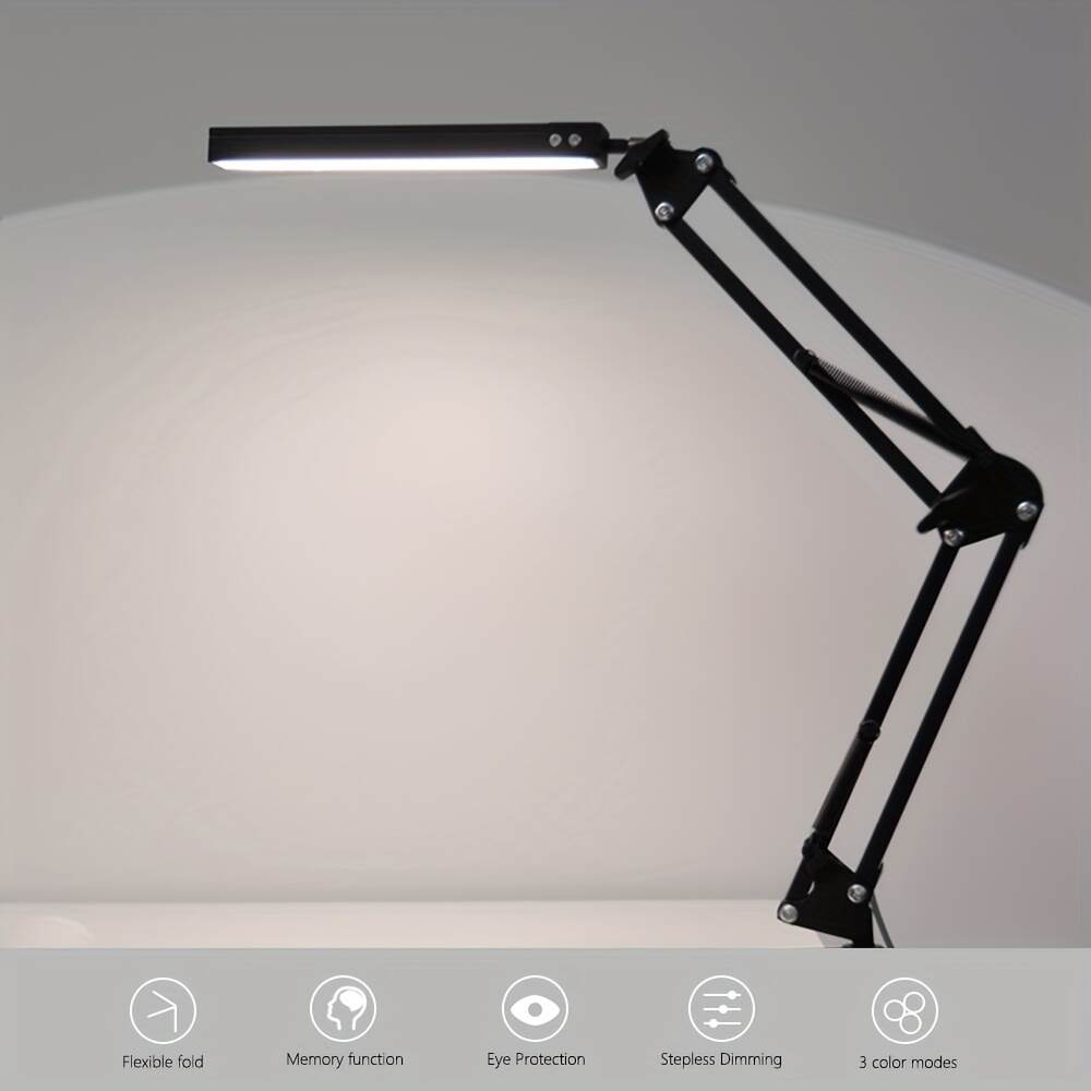 Adjustable LED Desk Lamp with Clamp - Foldable Arm, 3 Lighting Modes, USB Powered, Eye-Care Technology, Polished Metal Finish, Ideal for Office, Reading, and Study, Office Desk Light | Modern Desk Lamp | Metal Desk Lamp, Desk Lamps for Offic