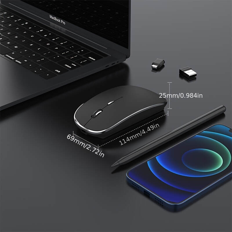 [Silent Wireless Mouse] 1pc Silent Type-C Rechargeable Wireless Mouse - 2.4G Dual Receiver, Durable Plastic Build, Long-Lasting Lithium Polymer Battery - Compatible with Multiple Devices