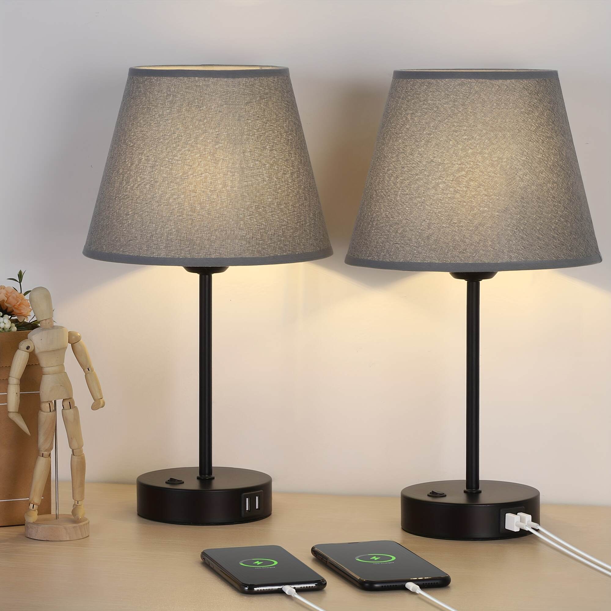 Modern Table Lamps Set Of 2 with Dual USB Charging Ports - Perfect for Bedroom, Living Room, Study Room
