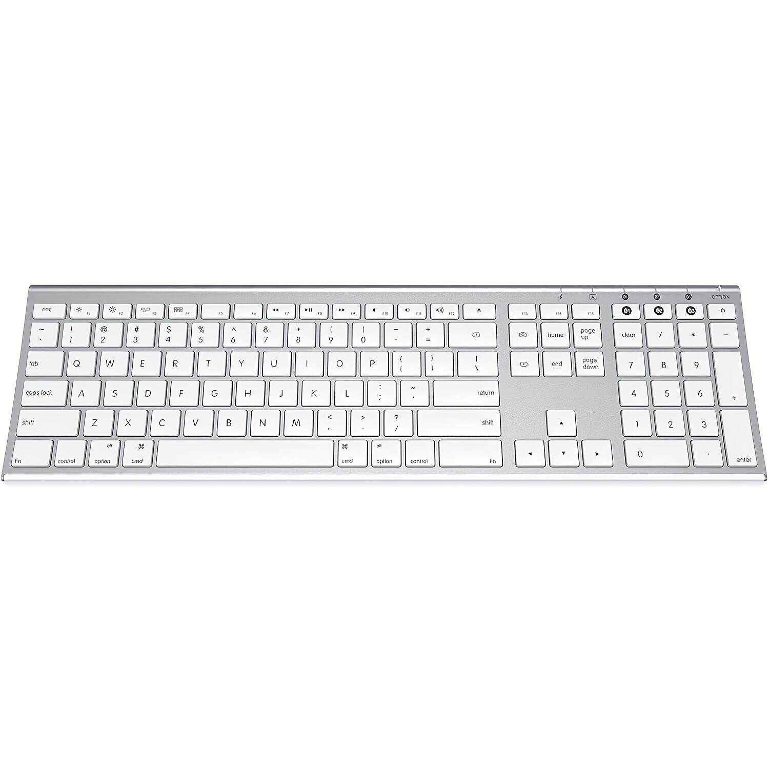 BT Keyboard for Mac- Rechargeable Full Size Keyboard for THREE Devices, Slim Quiet Keyboard with Numeric Keypad Compatible for MacBook Pro/Air, IMac, for iPhone, for iPad Pro/Air/Mini