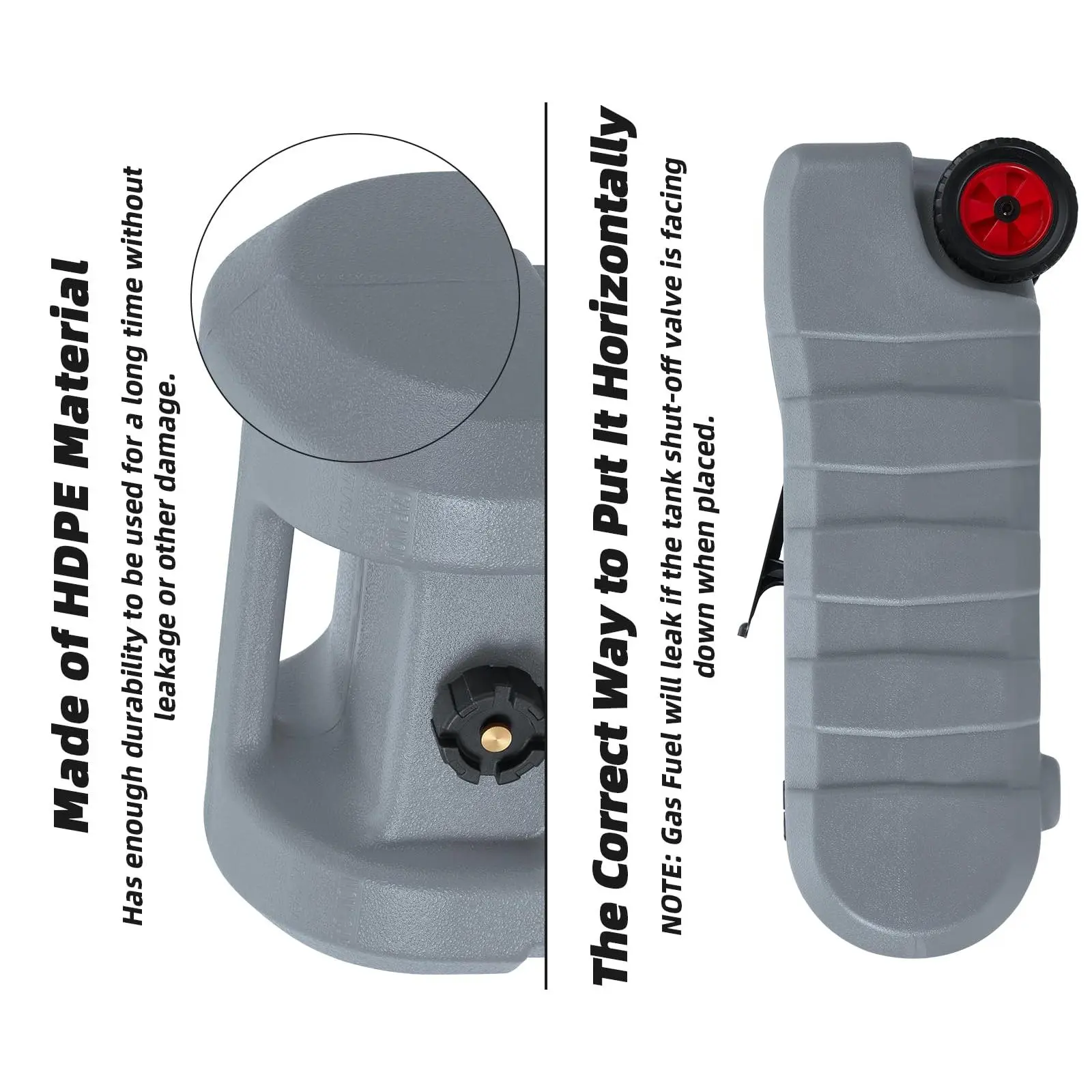 Portable Fuel Caddy with 10-ft Hose, Siphon Pump, and 7.5 L/min Manual Nozzle, Available in Gray, Red, and Yellow for Efficient Fuel Transfer and Storage.