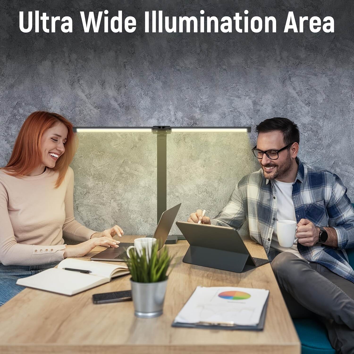 Dimmable Double-Head LED Desk Lamp, Adjustable Swing-Arm Table Lamp, Eye-Care Technology, 5 Color Modes, 5 Brightness Levels, Touch Control, with 45min Auto Timer, USB Powered, for Home Office, Bedroom, Study Room