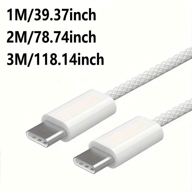 2pcs 60W USB-C to USB-C fast charging cable, 3-foot durable nylon braided flat data cable, suitable for iPhone 15/ Samsung/ Oppo/ Vivo/ Redmi and various Type-C interface products, high-speed transmission and fast charging, Type-C interface