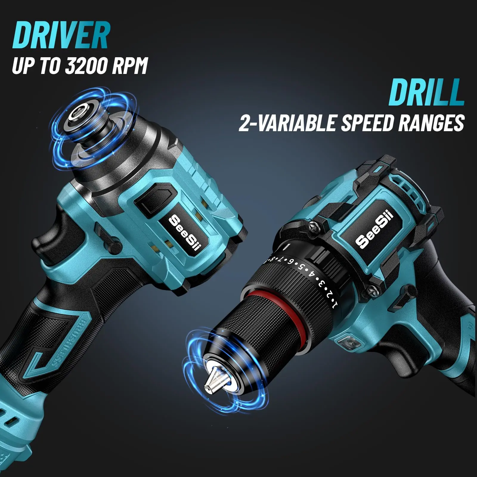 3/8'' Brushless Cordless Drill and 1/4'' Impact Driver Combo Kit with 2 Batteries, 21V Max Electric Brushless Power Tool Set with Fast Charger