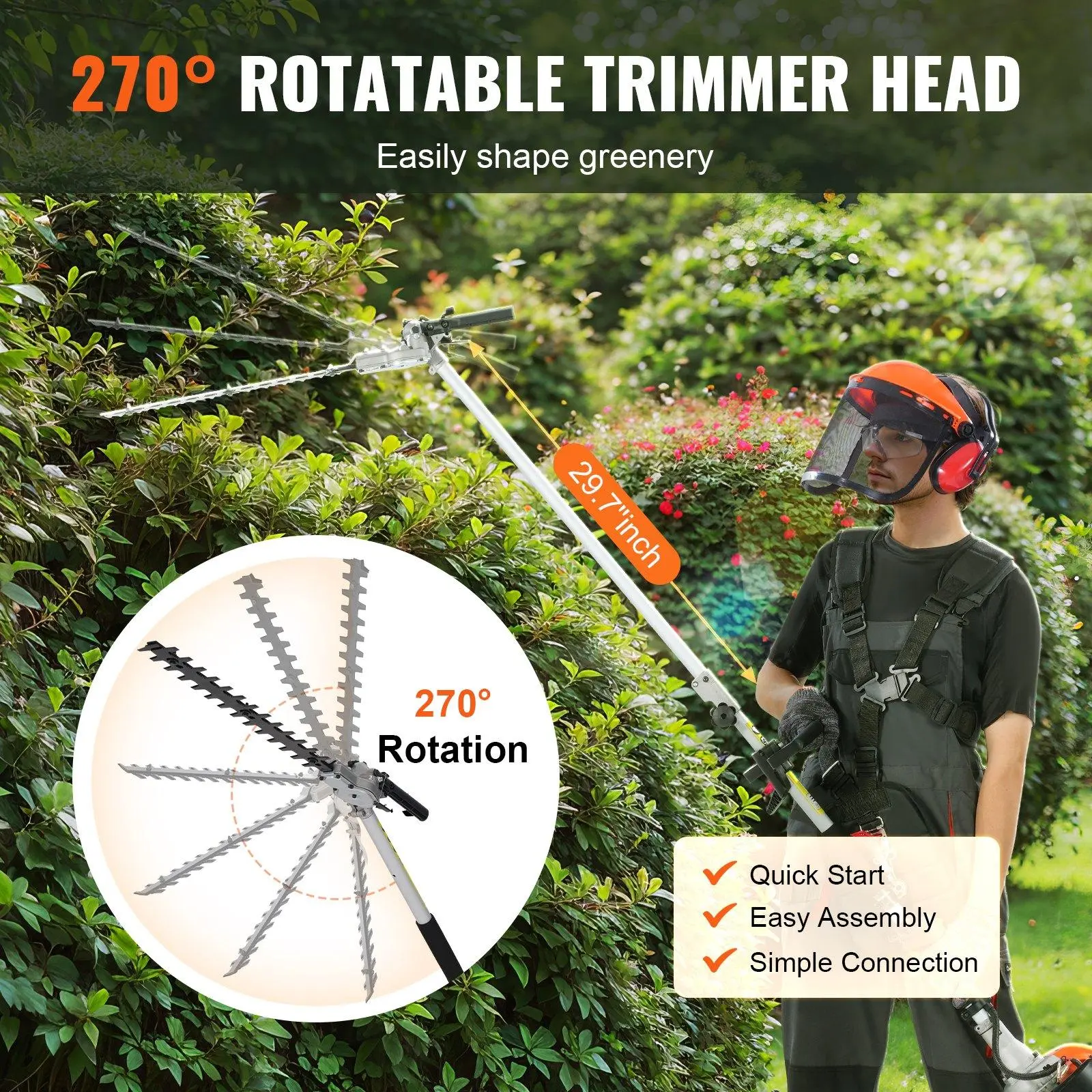 6-in-1 Multi-Functional Trimming Tools with Gas Hedge Trimmer,  , Weed Eater, String Trimmer, Brush Cutter, Edger & Pole Saw Chainsaw Pruner Whacker Shoulder VEVOR Super Brand Day