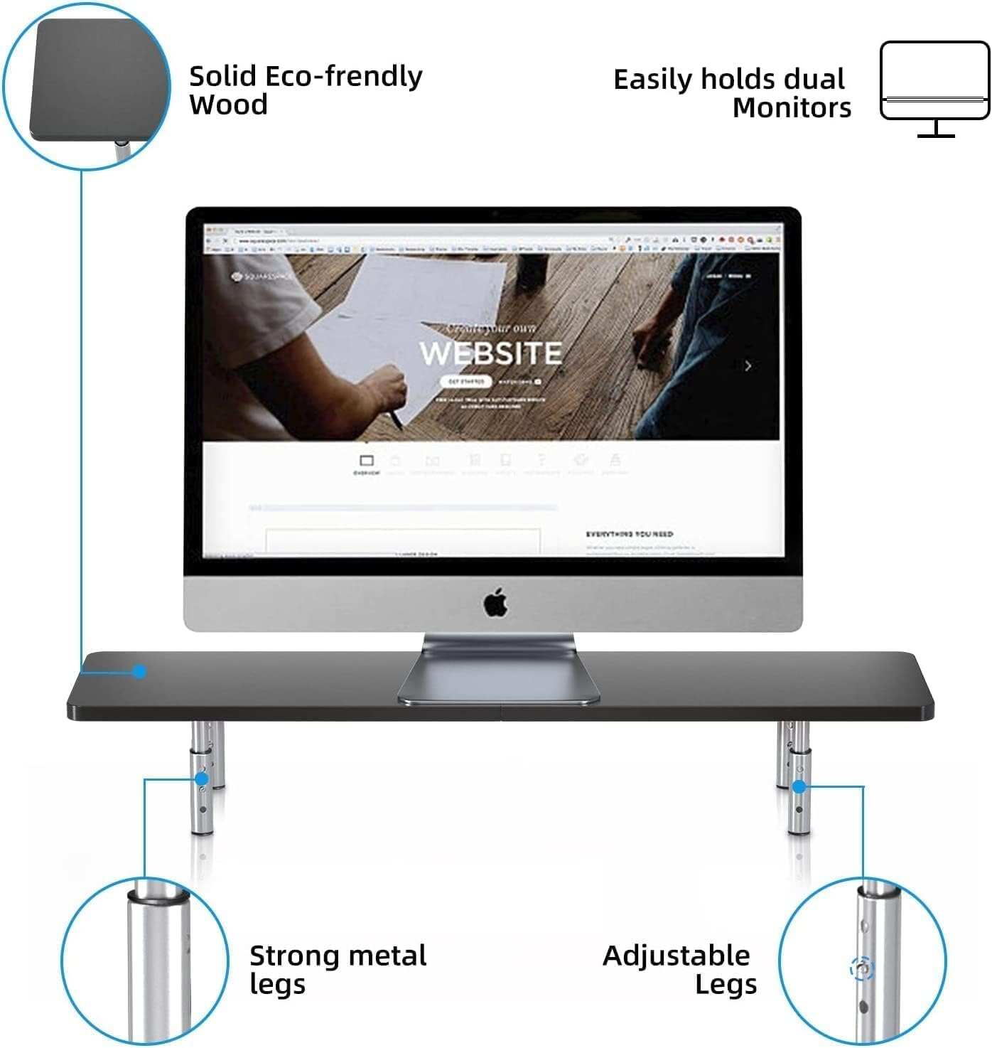 Computer Monitor Stand Riser,Monitor Riser for Laptop, Printer, Notebook and All Flat Screen TV Display with Vented Platform,3 Height Adjustable Laptop Riser,1 Pack,Black(MST003)