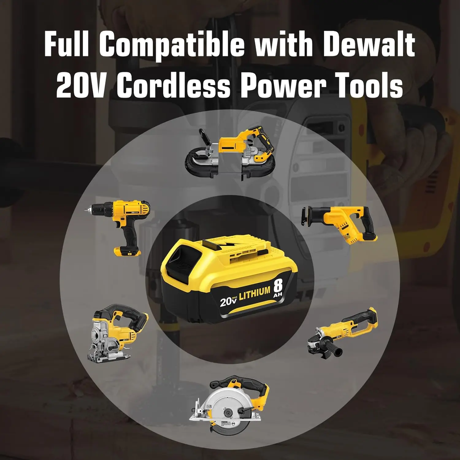 4- Pack 8.0Ah 20 Volt Lithium ion Battery and DCB104 Charger Station Compatible with 20V Max Batteries DCB201 Cordless Power Tools