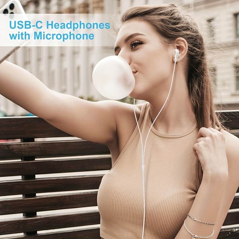 TYPE-C earphone USB C Headphone for iPhone 15/iPhone 15 Pro Max Samsung Ultra FE HiFi Stereo Type C Earphone with Microphone type-c wired earphone USBC Wired Earbuds for iPad 10 Google Pixel 6a 7a 8 7 6 5 One Plus