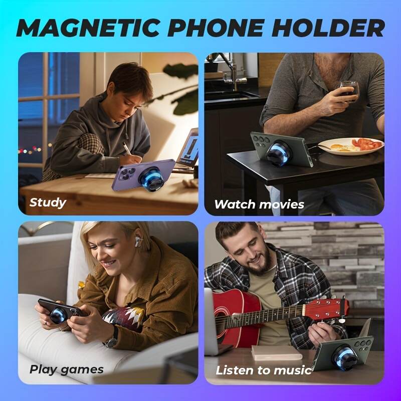 1pc Mini Speaker, Magnetic Wireless Speaker, Phone Holder, Configured with 2 Sticky Magnetic Rings And 1 Lanyard, Suitable for Multiple Scenarios - Shower, Car, Bicycle, Outdoor Portable Mini Speaker System, Multi-purpose Installation