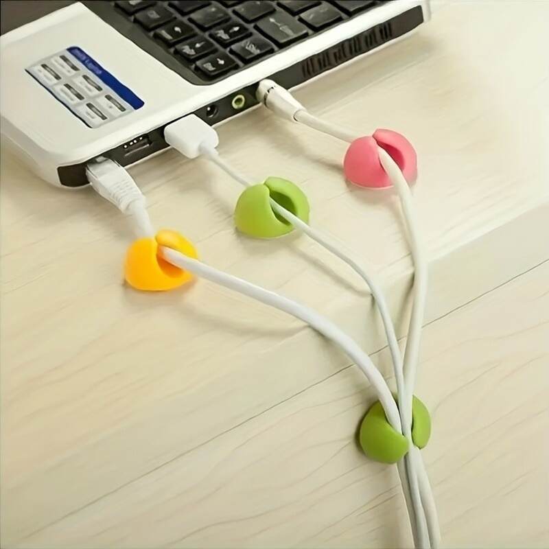 6 Desk Cable Managers (1 of each color), Cable Clips, Cord Clips for Desk, Adhesive Cable Managers, Chargers for Nightstand, Wall, Car and Office Cable Management Accessories