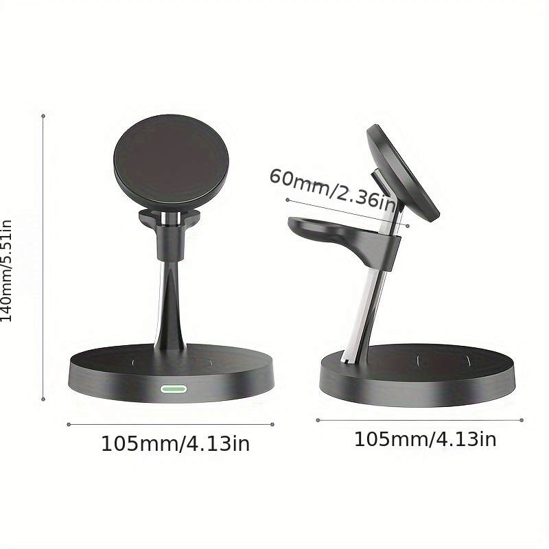 [Qi Wireless Charger] Qi 15W Magnetic 3 In 1 Wireless Charger Stand | Fast Charging Dock Station For iPhone 15 14 13 12, iWatch 9 8 7, Phone S24 S23 S22 And Galaxy Watch 6 5 With 3 Level Night Light