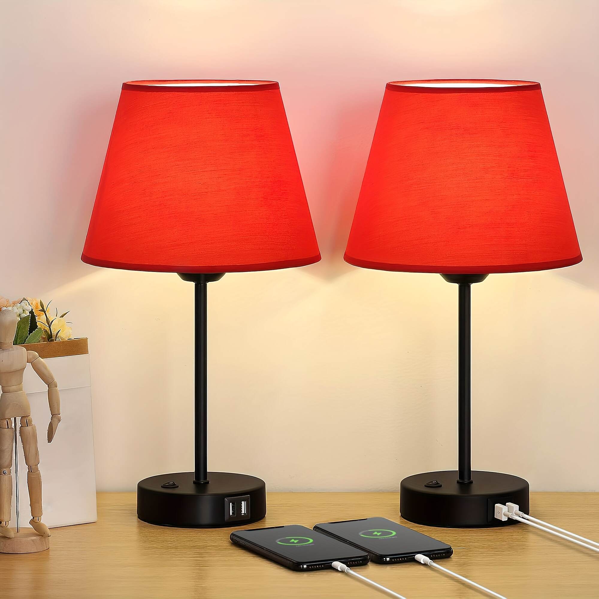 Modern Table Lamps Set Of 2 with Dual USB Charging Ports - Perfect for Bedroom, Living Room, Study Room