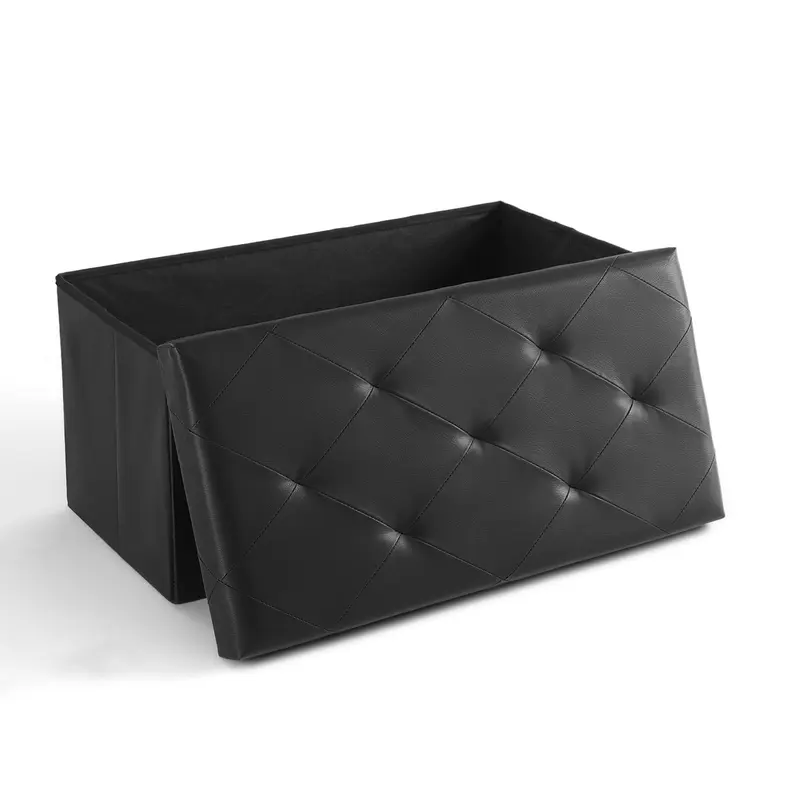 Folding Storage Ottoman Bench Modern Linen Fabric Padded Seat Large Toy Box End of Bed Entryway Comfortable Durable Multifunctional Seater
