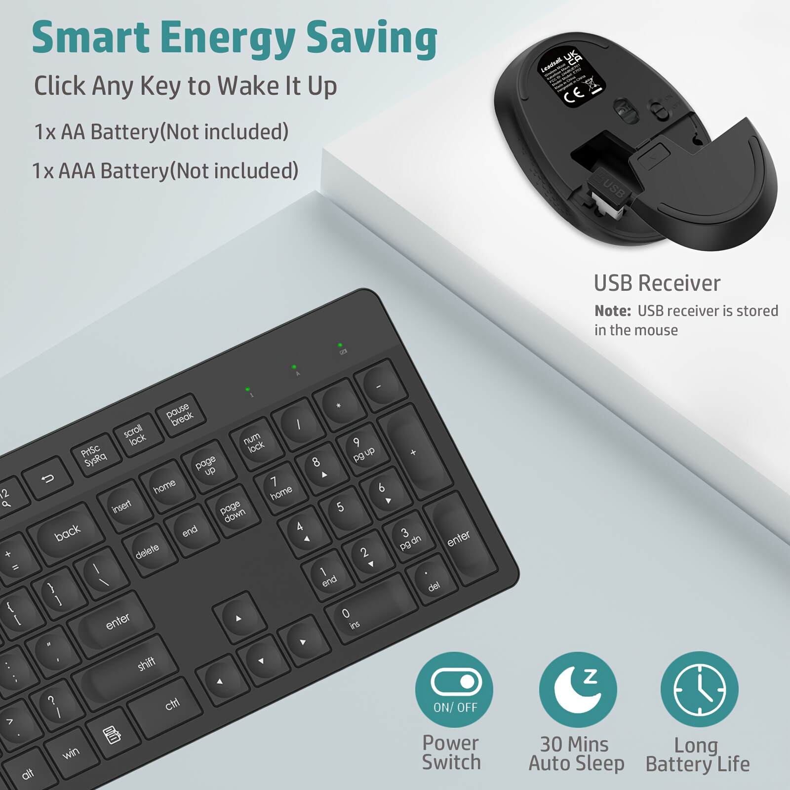Wireless Keyboard And Mouse Set Business Office Typing Home Splash Resistant Light Sound Thin And Light Portable Durable Peripheral Keyboard And Mouse Laptop Desktop Universal [Cost-effective] Wireless Set