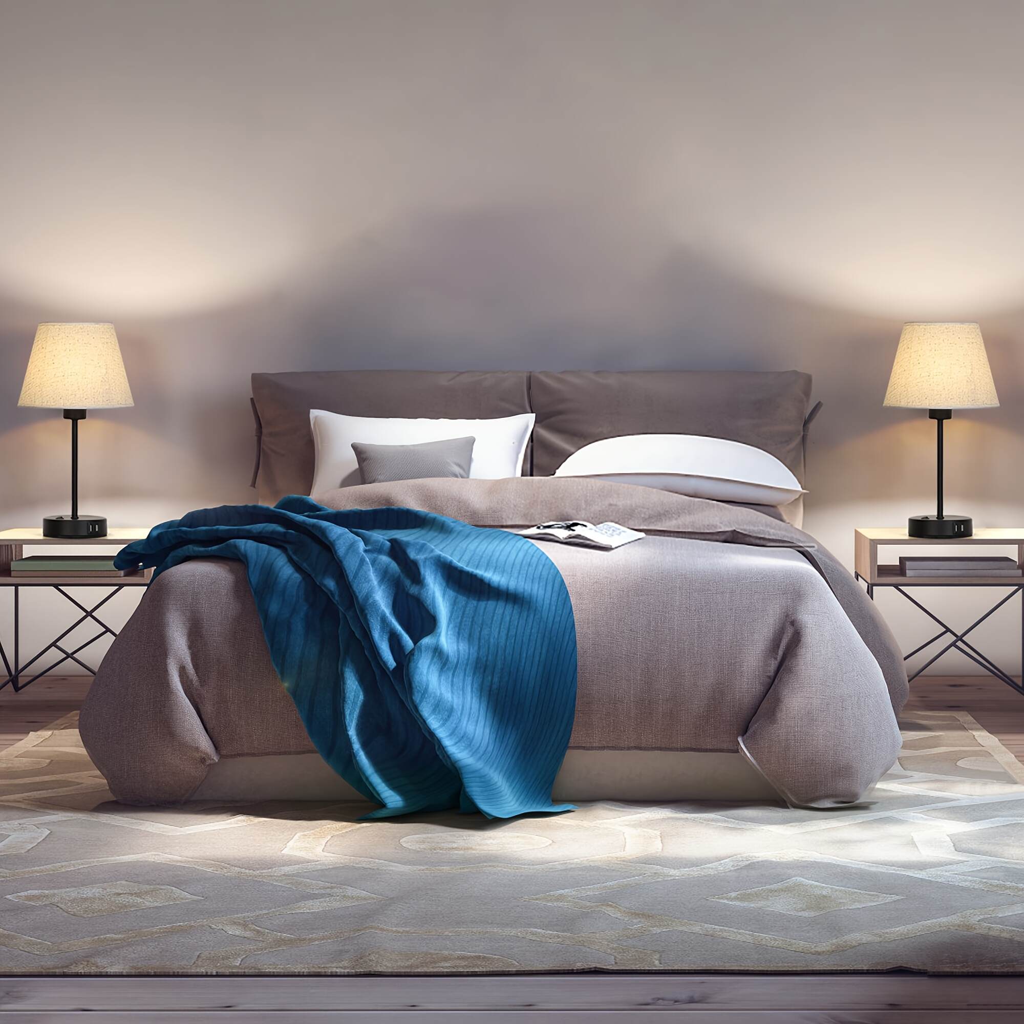 Modern Table Lamps Set Of 2 with Dual USB Charging Ports - Perfect for Bedroom, Living Room, Study Room