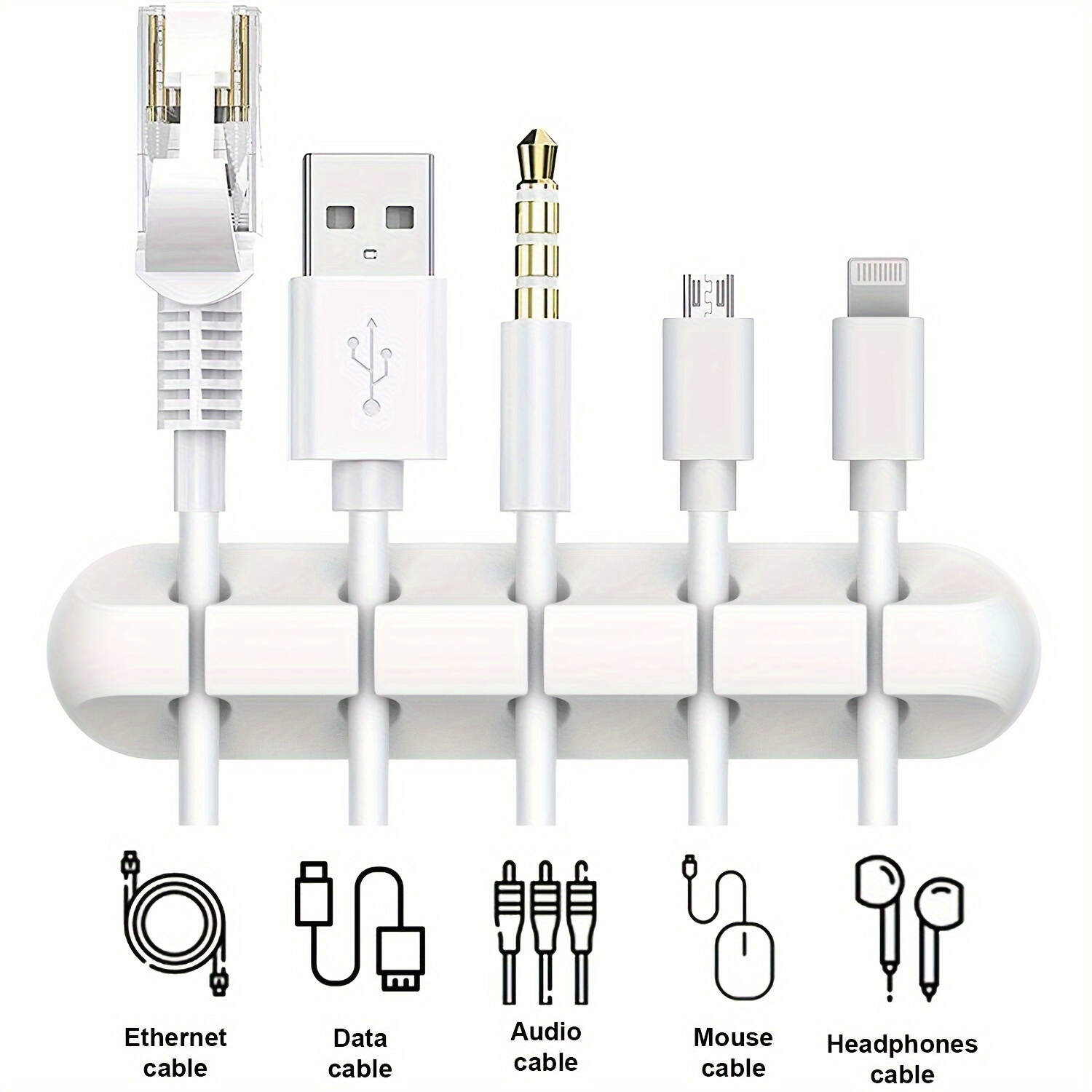 1pc 7/5/3 Slot Multi-Slot Cable Organizer Clip - Durable Plastic Cord Management System with Adhesive Backing for Desk, Car & Office - White USB Charging Cable Holder, Space-Saving Clean Design for Efficient Wire Organization, Cord Holder, Workspace Tidy,