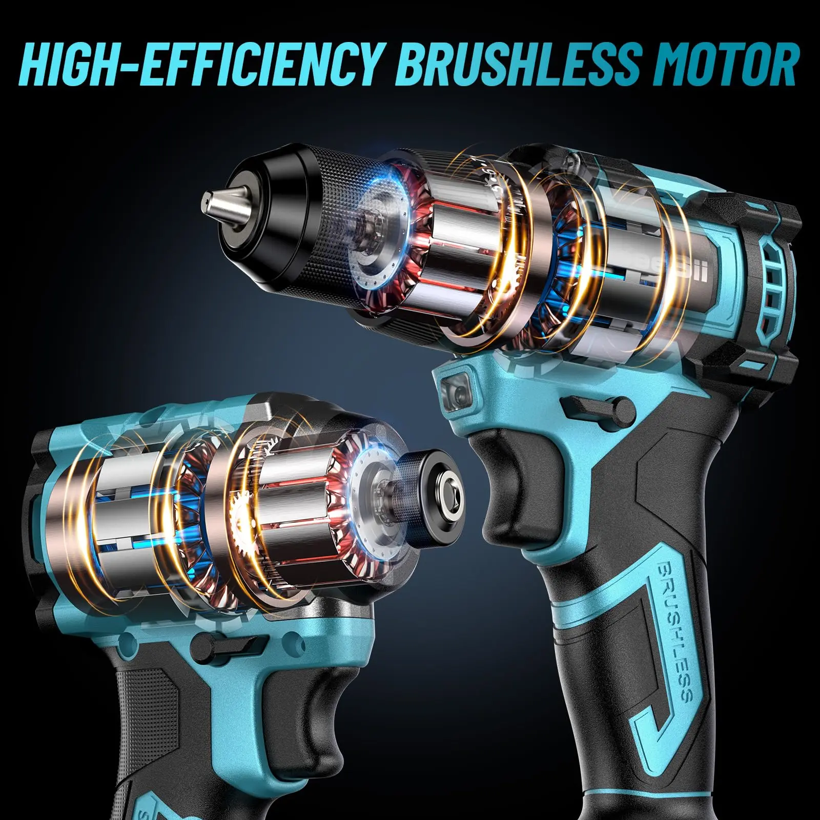 3/8'' Brushless Cordless Drill and 1/4'' Impact Driver Combo Kit with 2 Batteries, 21V Max Electric Brushless Power Tool Set with Fast Charger