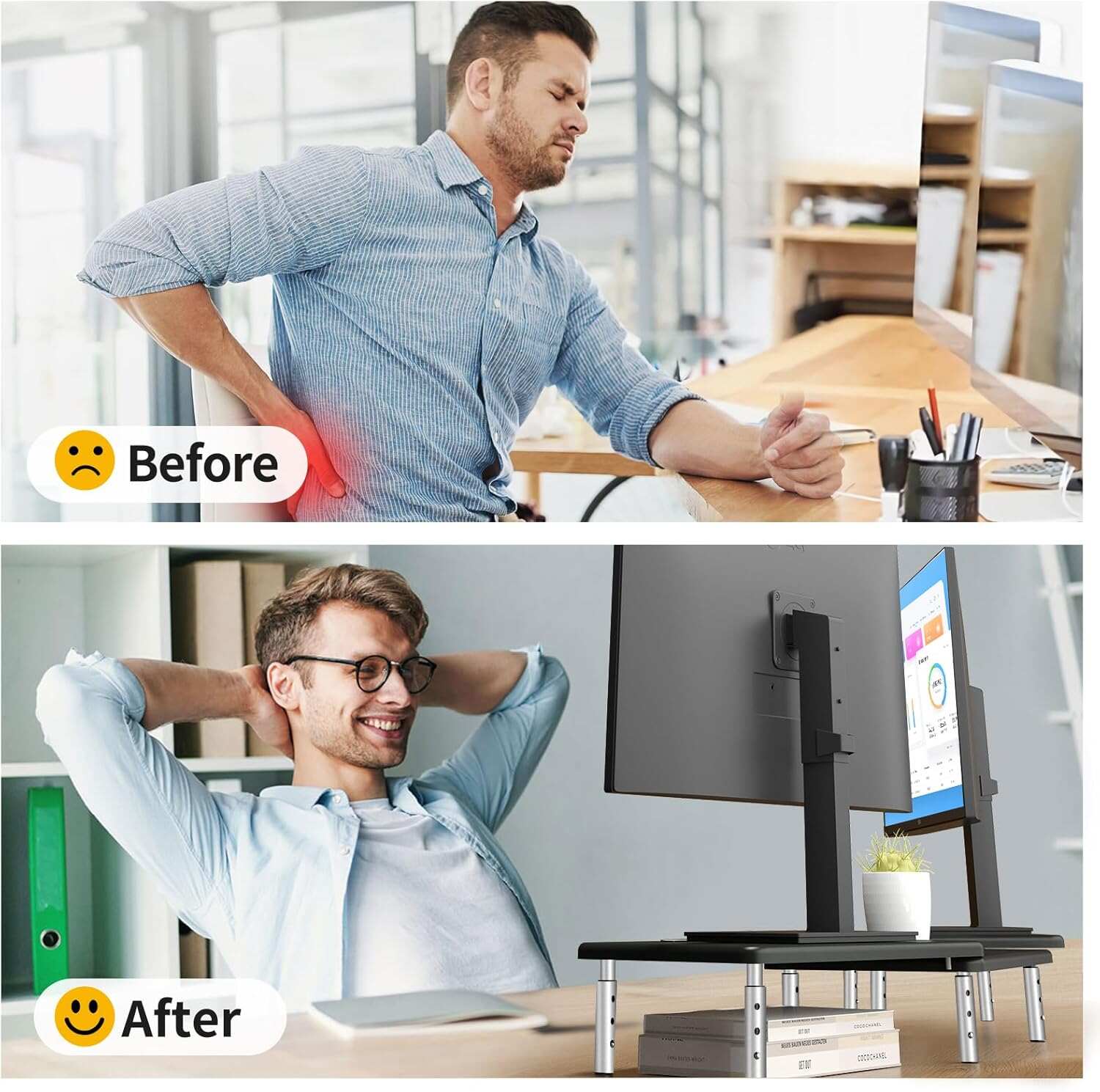 Computer Monitor Stand Riser,Monitor Riser for Laptop, Printer, Notebook and All Flat Screen TV Display with Vented Platform,3 Height Adjustable Laptop Riser,1 Pack,Black(MST003)