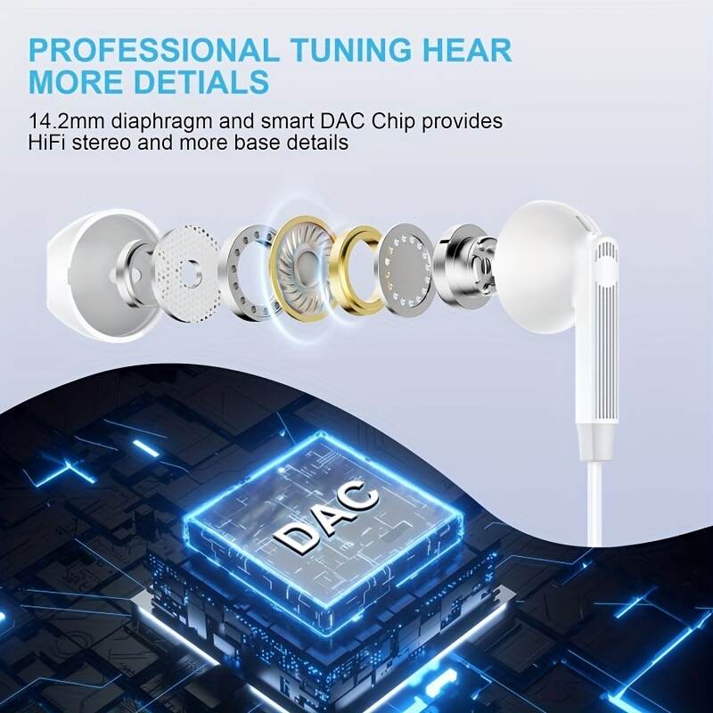 TYPE-C earphone USB C Headphone for iPhone 15/iPhone 15 Pro Max Samsung Ultra FE HiFi Stereo Type C Earphone with Microphone type-c wired earphone USBC Wired Earbuds for iPad 10 Google Pixel 6a 7a 8 7 6 5 One Plus