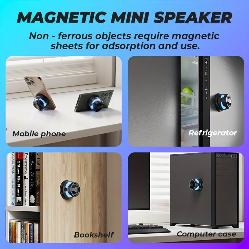 1pc Mini Speaker, Magnetic Wireless Speaker, Phone Holder, Configured with 2 Sticky Magnetic Rings And 1 Lanyard, Suitable for Multiple Scenarios - Shower, Car, Bicycle, Outdoor Portable Mini Speaker System, Multi-purpose Installation