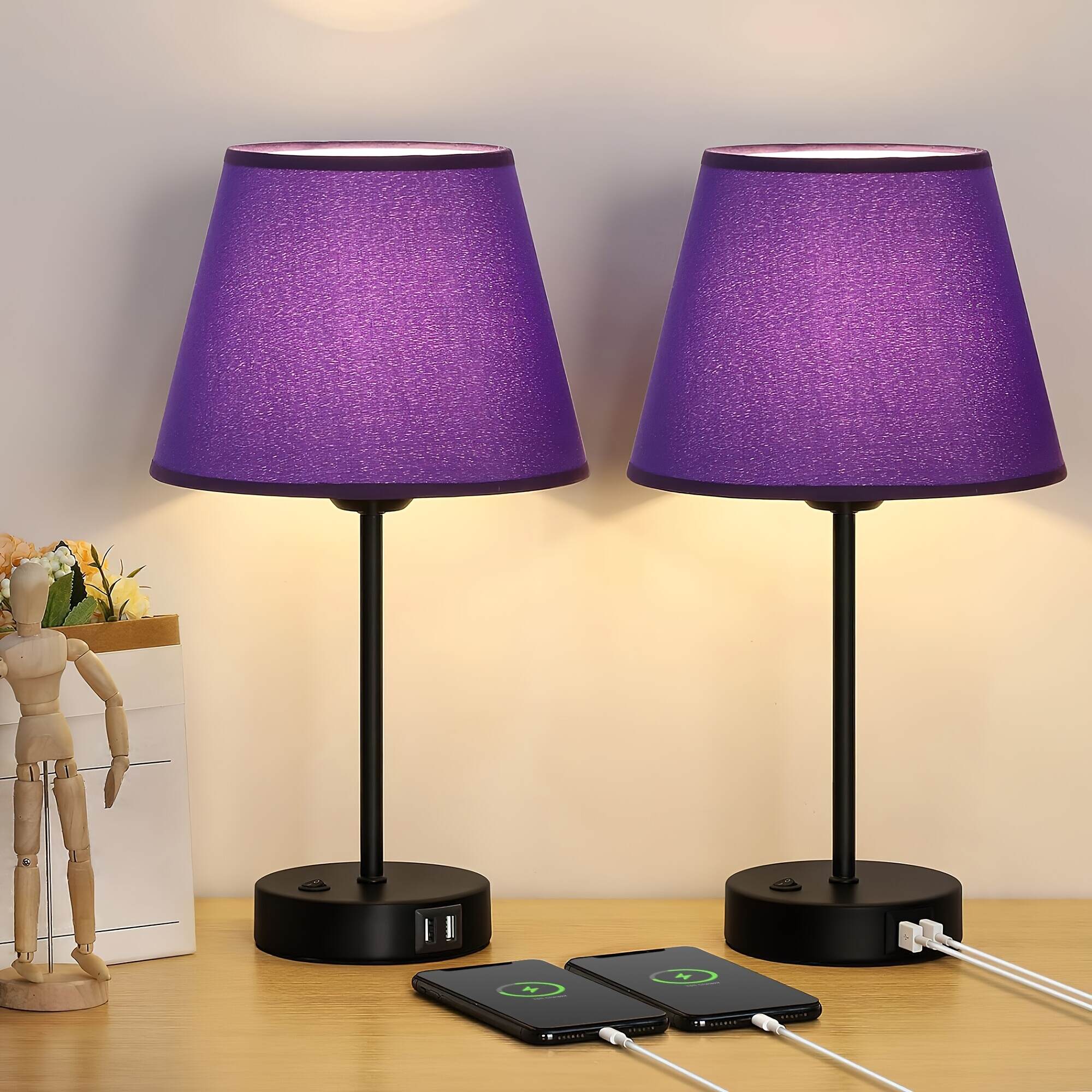Modern Table Lamps Set Of 2 with Dual USB Charging Ports - Perfect for Bedroom, Living Room, Study Room
