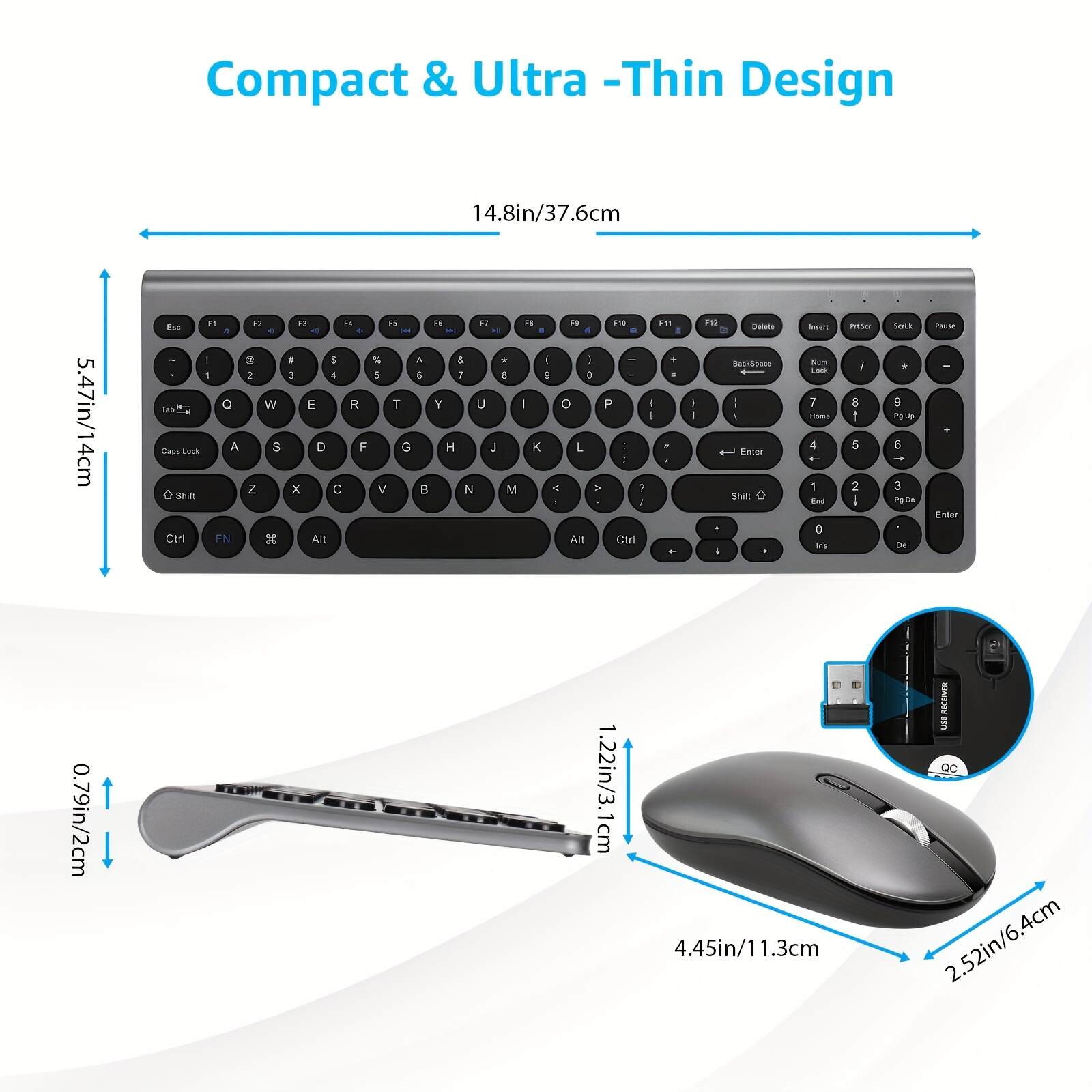 Wireless Keyboard & Mouse Combo, Wireless USB Mouse & Computer Keyboard Combo, Small & Silent, For Windows Laptops, Desktops, PCs