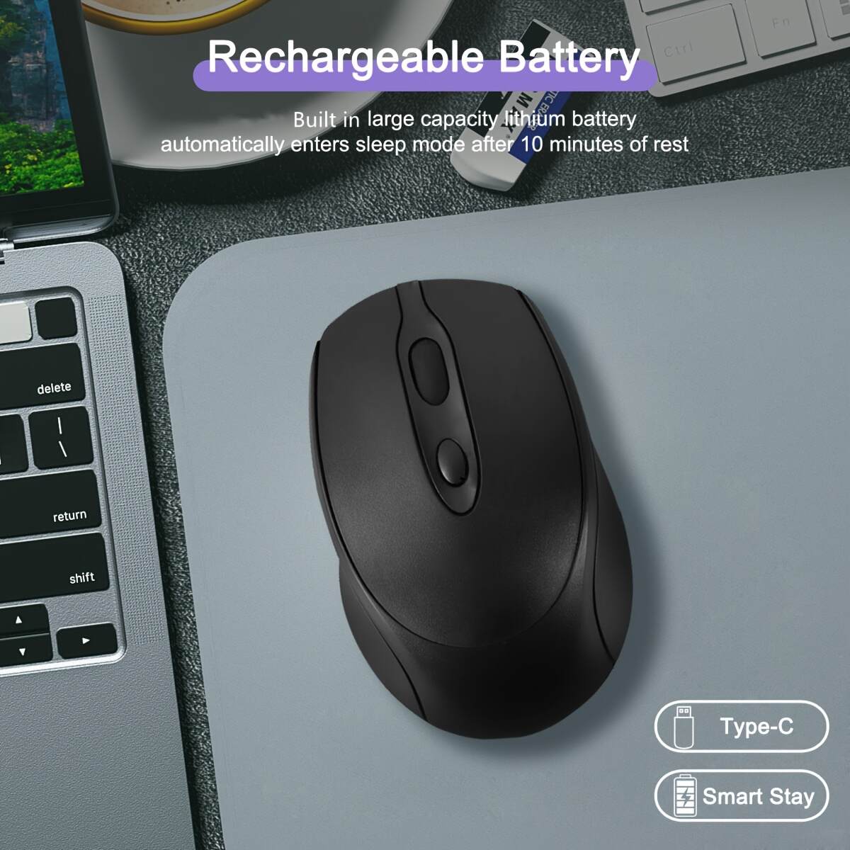 [Wireless Mouse] Rechargeable Ergonomic Wireless Mouse (BT & 2.4G) | Computer Cordless Mouse with USB Receiver for PC Mac Laptop