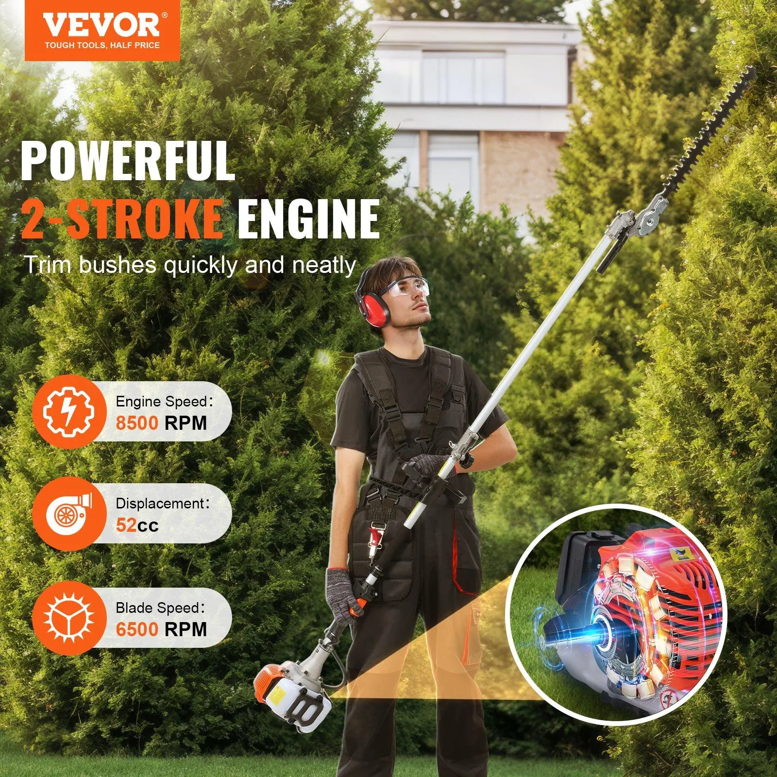 6-in-1 Multi-Functional Trimming Tools with Gas Hedge Trimmer,  , Weed Eater, String Trimmer, Brush Cutter, Edger & Pole Saw Chainsaw Pruner Whacker Shoulder VEVOR Super Brand Day