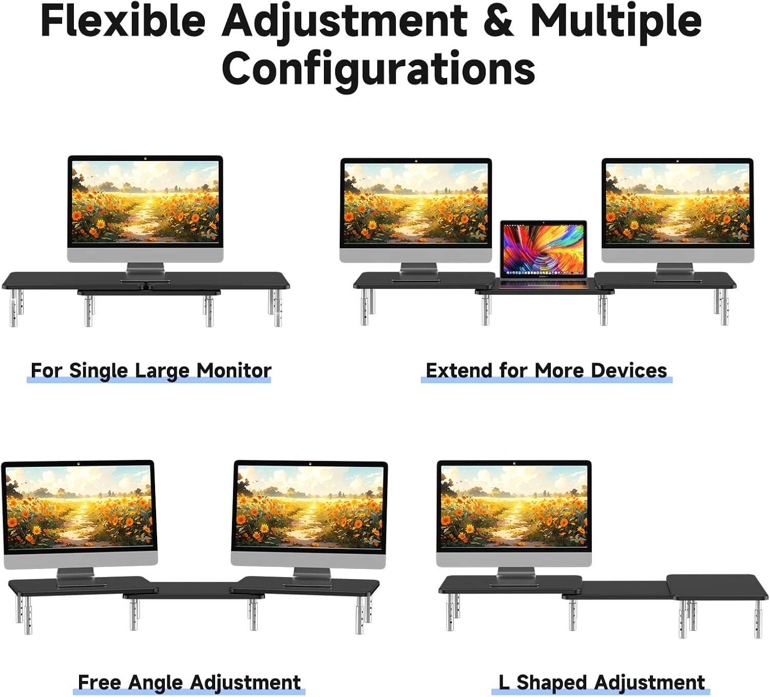 Computer Monitor Stand Riser,Monitor Riser for Laptop, Printer, Notebook and All Flat Screen TV Display with Vented Platform,3 Height Adjustable Laptop Riser,1 Pack,Black(MST003)