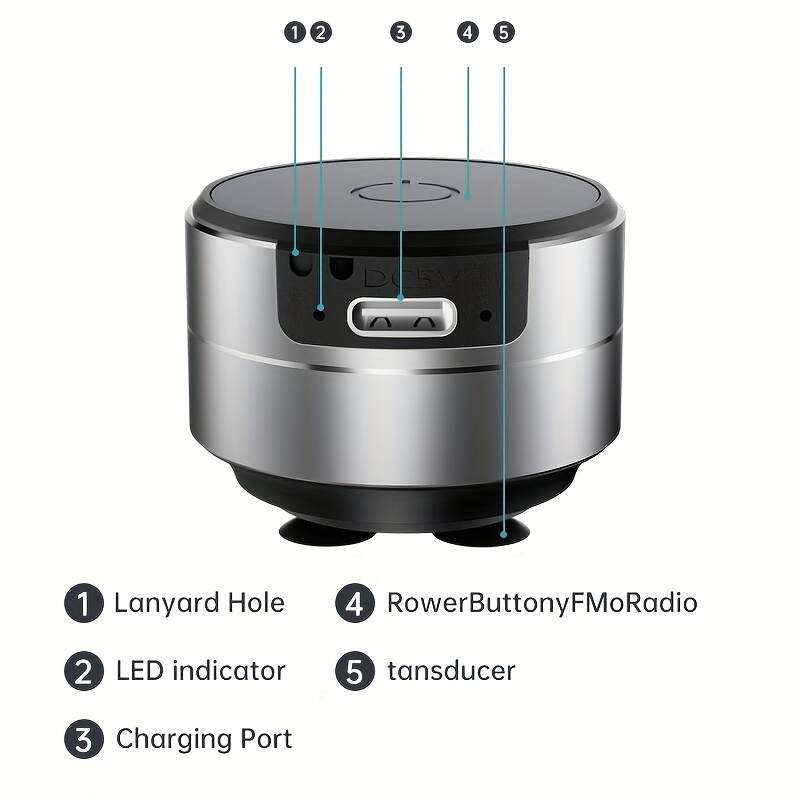[Portable Speaker] Compact Portable Speaker | Enhanced Bass & Stereo Sound, USB-C Charging, Suction Cup Adhesive Base, Button Control, No Battery Needed for Home, Office, Travel