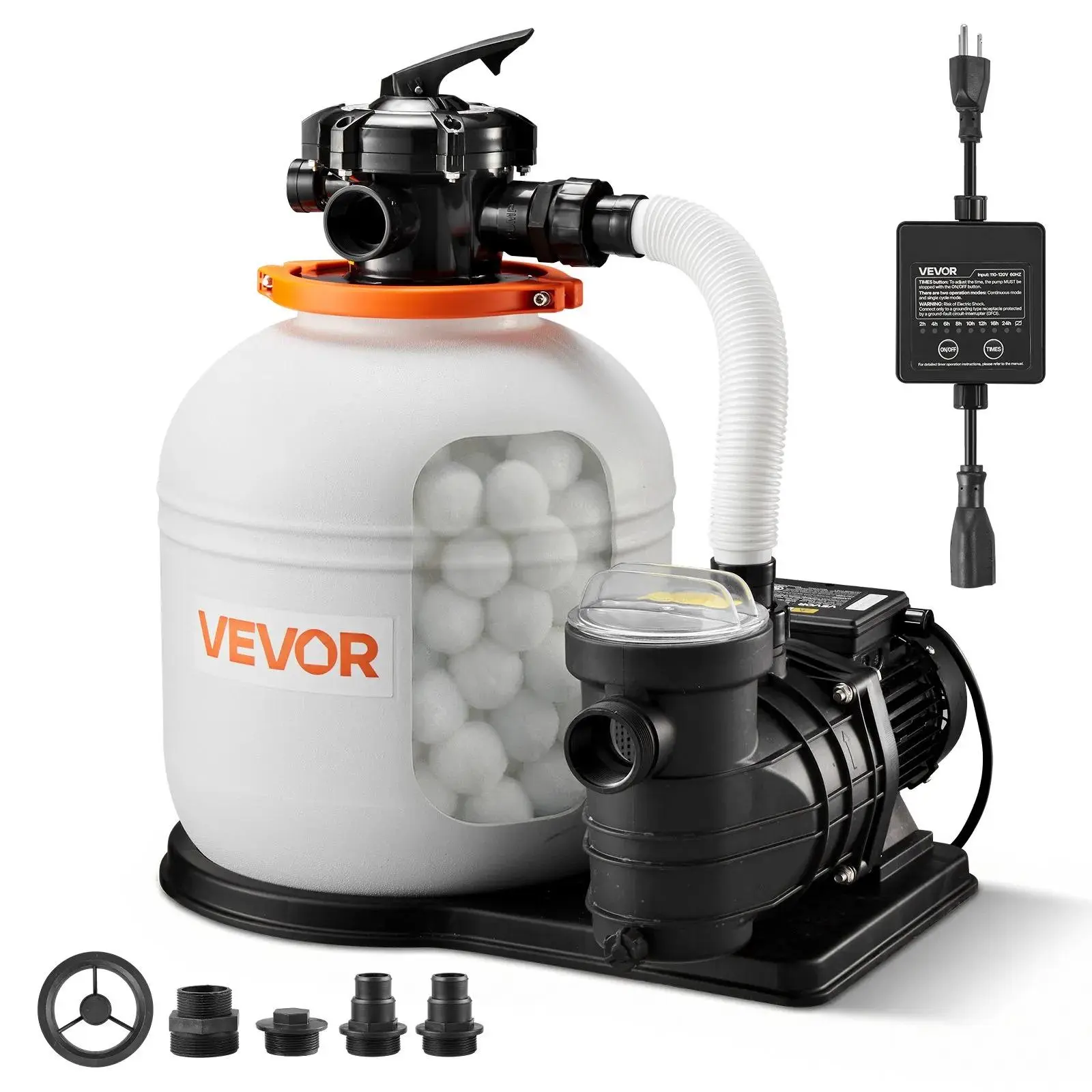 Sand Filter Pump, 16 in for Above Ground Pool, 1 HP 4400 GPH, Swimming Pool Filter System with Timer, 6X Faster Filtration with Media Installed, Leak-Resistant, Ready to Use Out of Box
