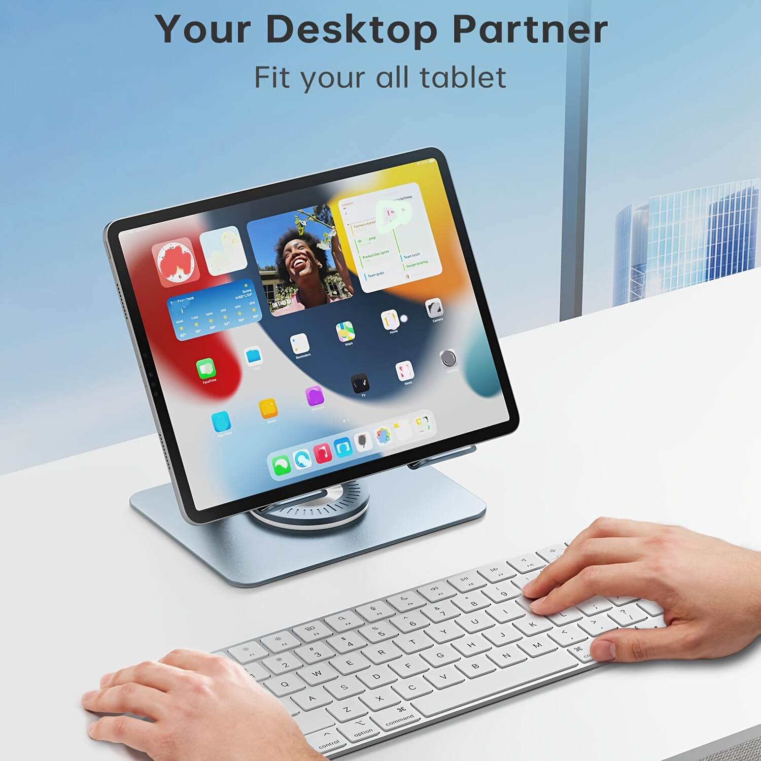 Tablet Stand With 360 Degree Rotating Base, Aluminum Tablet Stand, Convenient Foldable Tablet Stand, For iPad Universal Tablet Stand, Smartphone, Blue