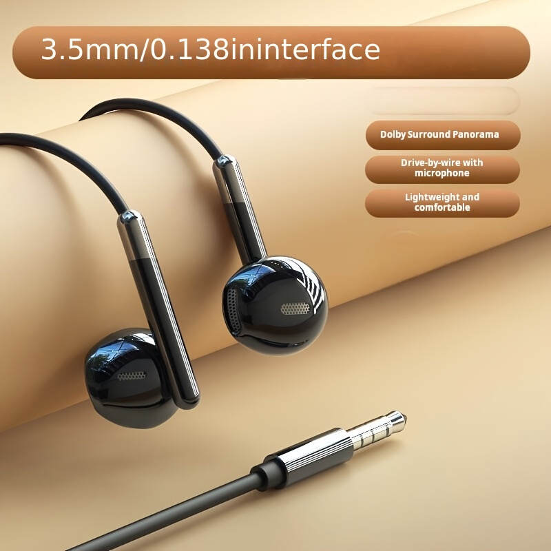 Half In-Ear Wired Headphones with Microphone for Calls, Suitable for Most 3.5mm Round Jacks, Type-C Digital Jack Wired Headphones for Gaming, Live Streaming, Karaoke, Sports Running Jumping Rope