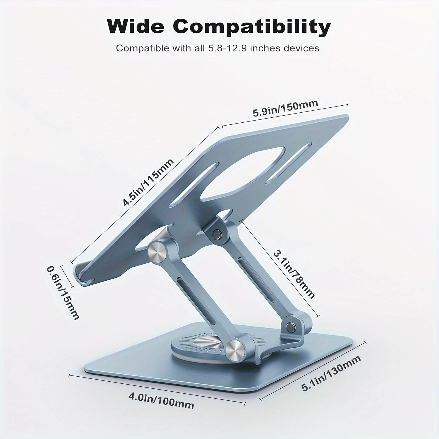 Tablet Stand With 360 Degree Rotating Base, Aluminum Tablet Stand, Convenient Foldable Tablet Stand, For iPad Universal Tablet Stand, Smartphone, Blue
